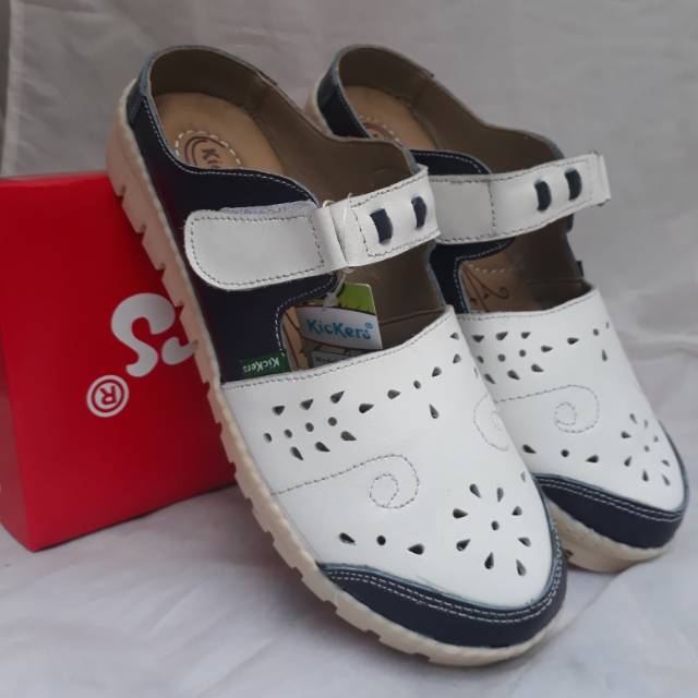 Sepatu Slip On Santai Wanita Selop Kulit Asli Kickers pth biru