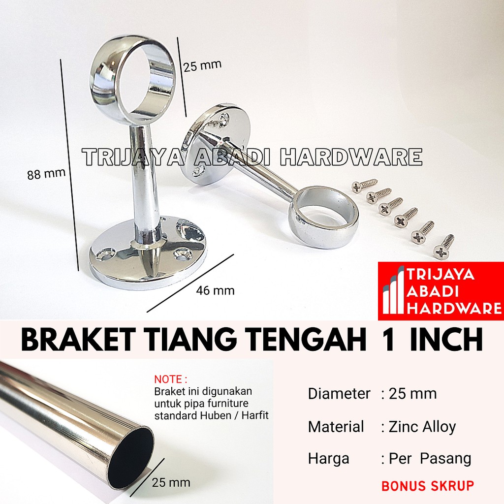 2 x Braket Pipa Bulat Tengah 1 Inch - Braket Pipa Gantung 25MM