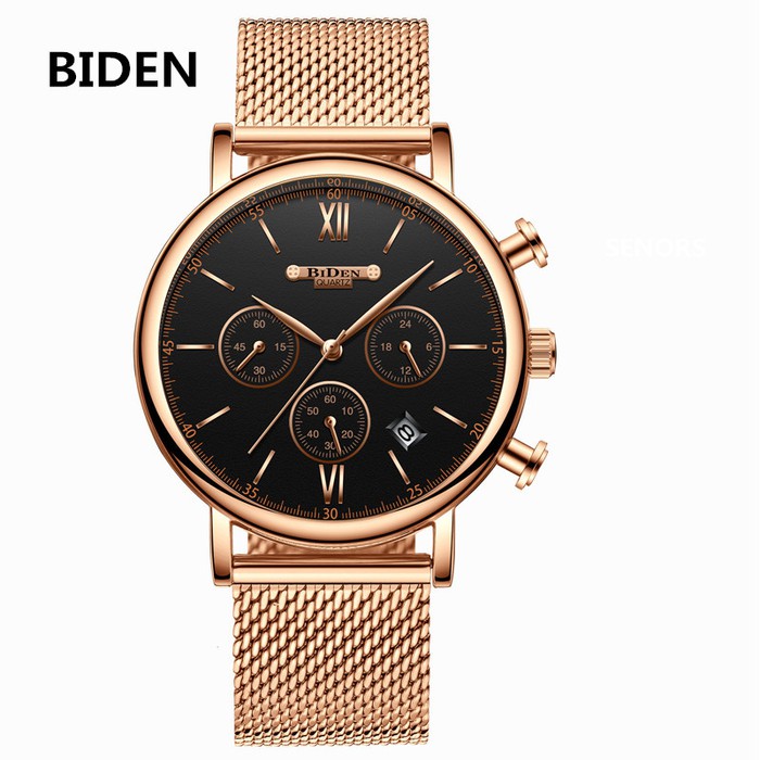 jam tangan Biden pria wanita mesh band bisnis fashion analog quartz - Hitam | WATCHYH