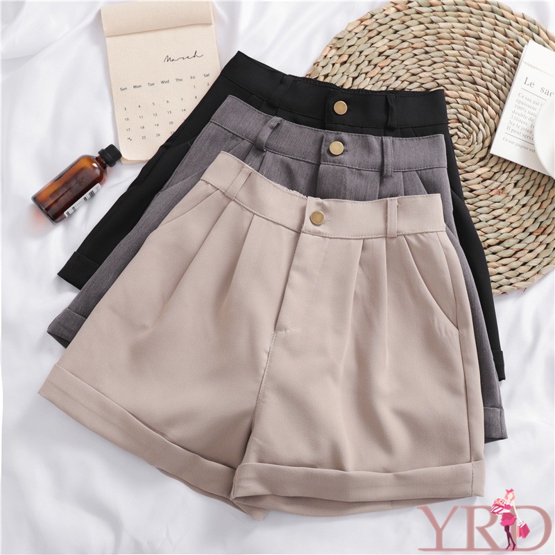  Celana  Pendek Casual  Model High Waist Longgar Warna Polos 