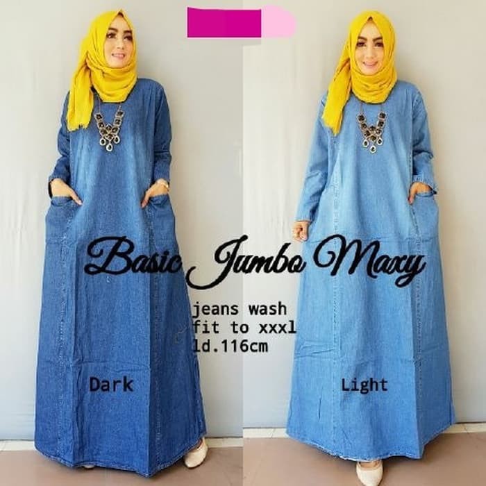 Jumbo Gamis Polos Jeans - Biru Muda
