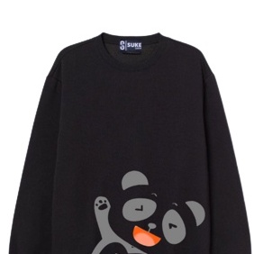 Suke Sweater Crewneck Wanita Panda Hero Black