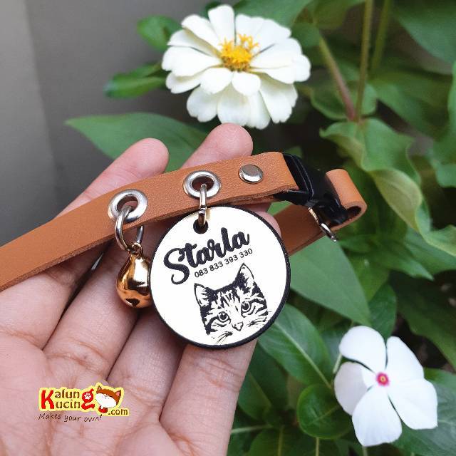 K07 - Kalung Custom Nama Kucing PU Leather/Kulit Sintetis