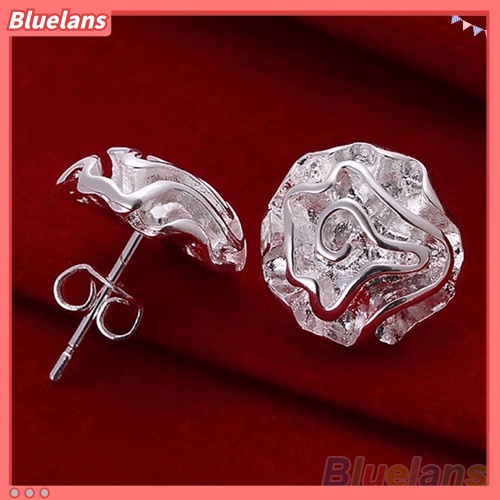 Bluelans Anting Tusuk Lapis Silver Desain Bunga Mawar Untuk Wanita