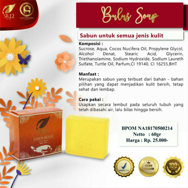 SR12 BULUS SOAP /HALAL / BPOM / HERBAL AMAN / PRODUK MUSLIM / SKINCARE INDONESIA