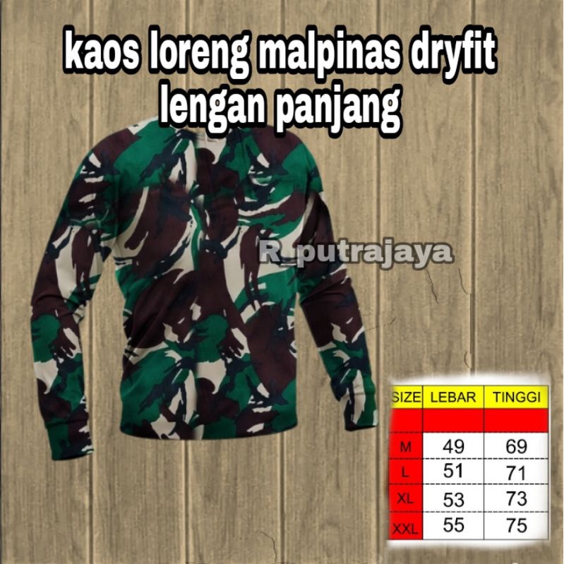 kaos loreng malpinas dryfit lengan panjang/kaso dalam PDL/kaos loreng TNI