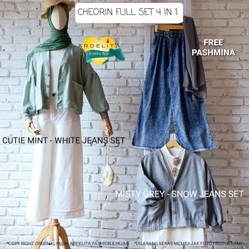 SET OOTD CROP CARDIGAN LENGKAP HEMAT GRATIS PASHMINA/SETELAN CELANA WANITA KEKINIAN/BAJU OOTD HIJAB