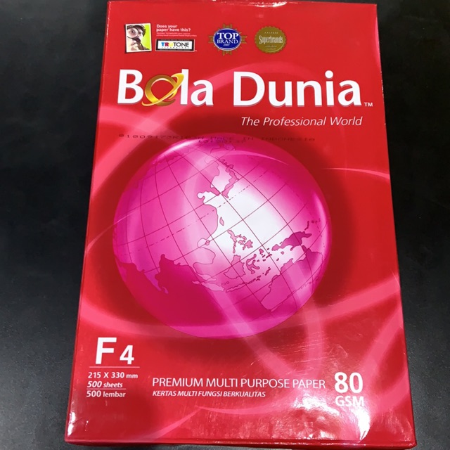 

Bola Dunia Hvs Folio F4 80 Gr 1 Rim Kertas Print Kuliah