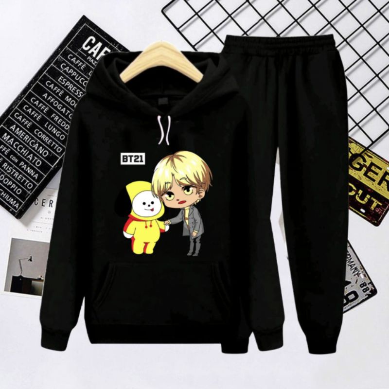 SETELAN HOODIE ANAK BT21 KOREA/SETELAN CELANA PANJANG MODEL KEKINIAN/UMUR 3-16 TAHUN