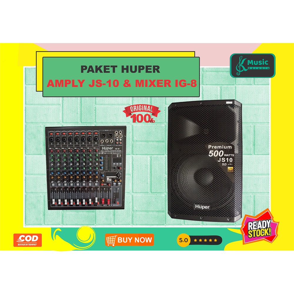 ( COD ) Paket Amply Speaker aktif Huper JS-10 JS10 dan Mixer Huper IG-8 IG8 soundcard recording [dat