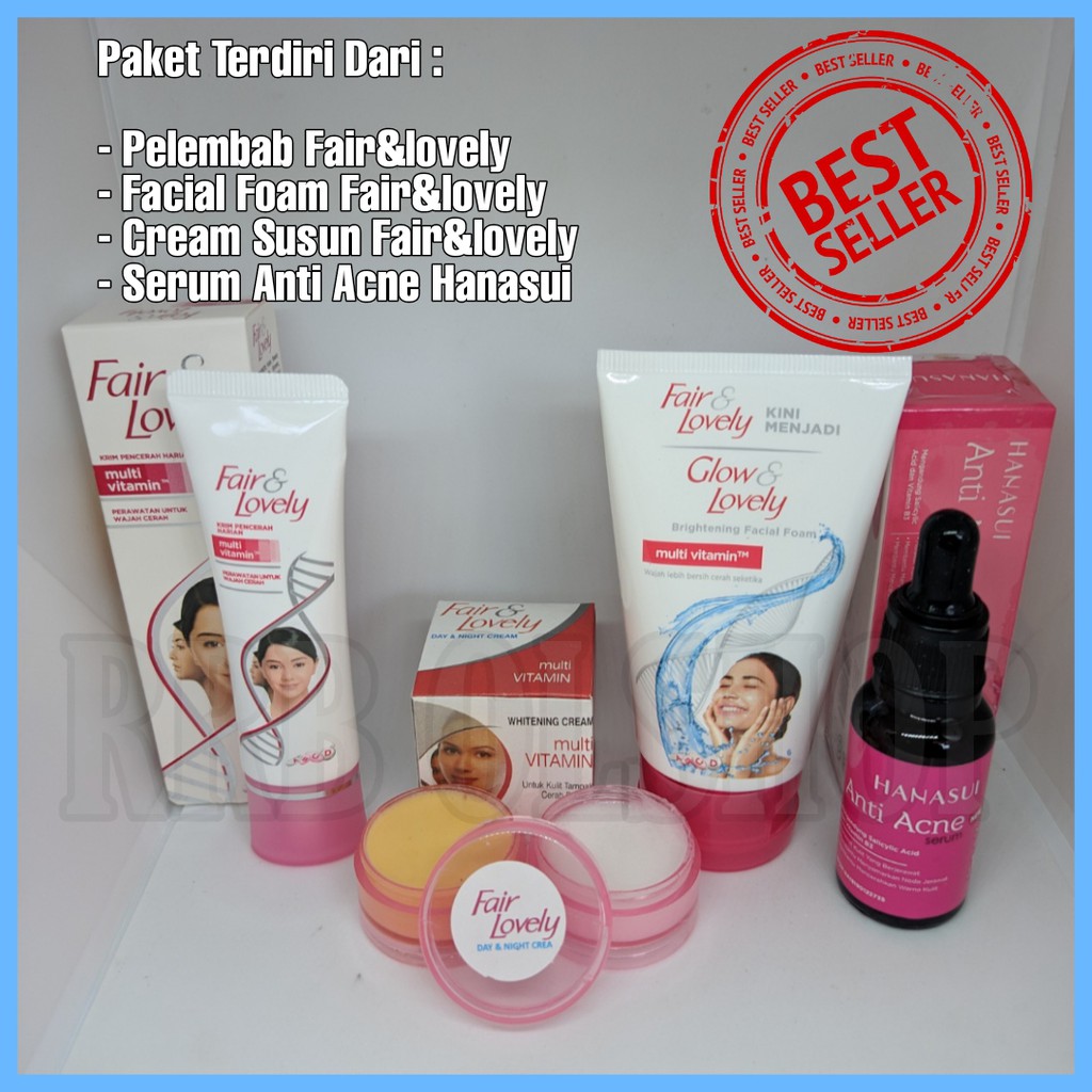 SERUM HANASUI ANTI ACNE PINK  BPOM DAN Paket 4 in 1 Fair &amp; Lovely - Facial Foam - Pelembab - cream
