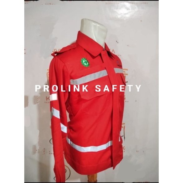 SERAGAM SAFETY MERAH HSE KANCING DAN RESLETING