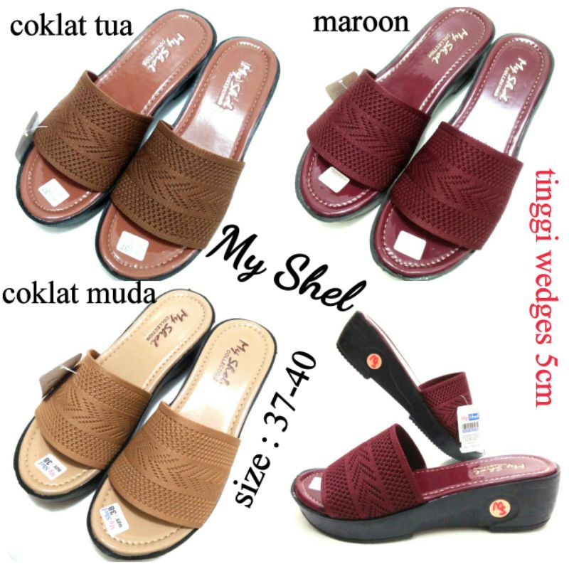 TERBARU SANDAL WEDGES WANITA MY SHEL SANDAL RAJUT TERMURAH SIZE 37-40 WARNA MAROON COKLAT TUA COKLAT MUDA SOL KARET ANTI LICIN