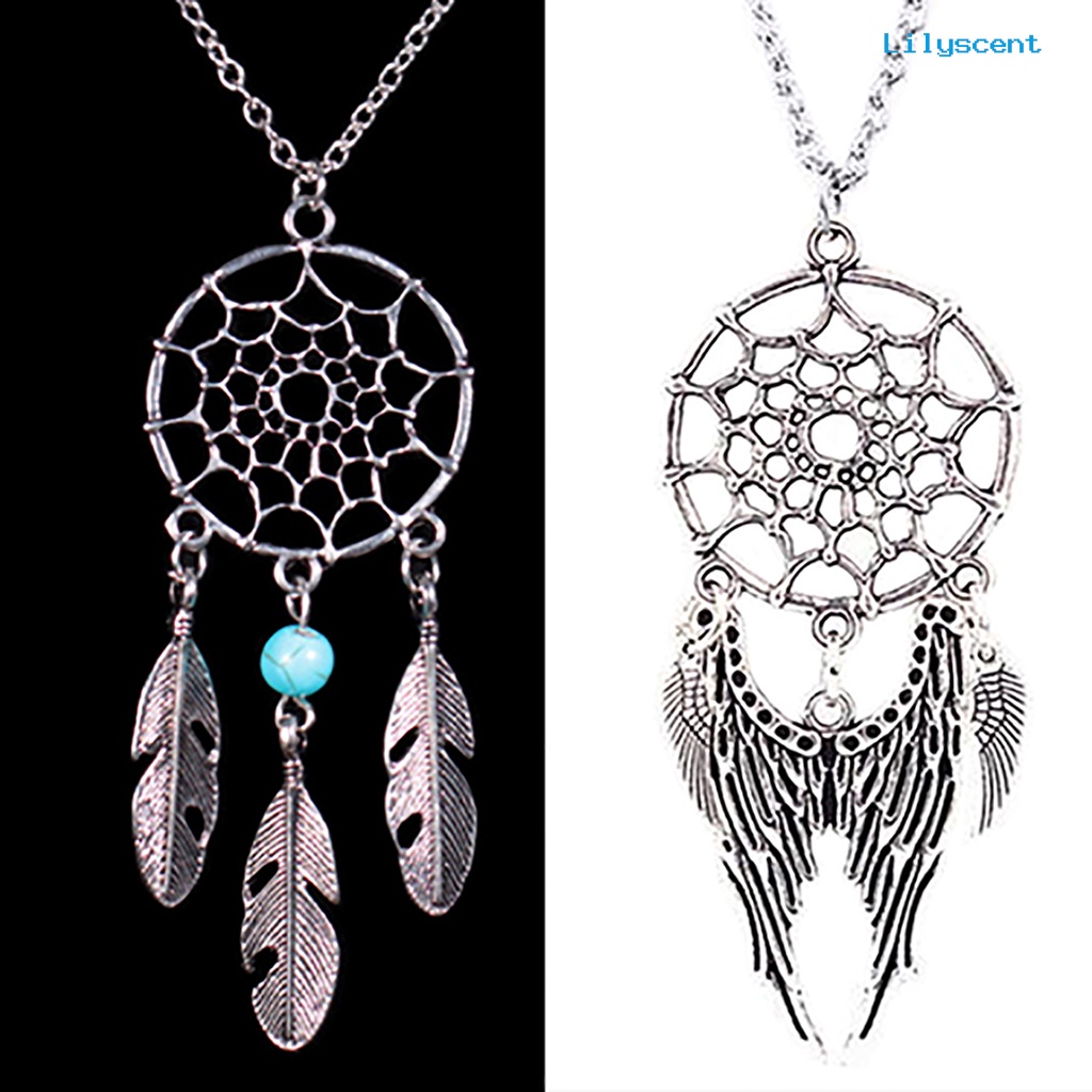 Kalung Rantai Desain Dream Catcher Sayap Bulu Gaya Etnik Untuk Wanita