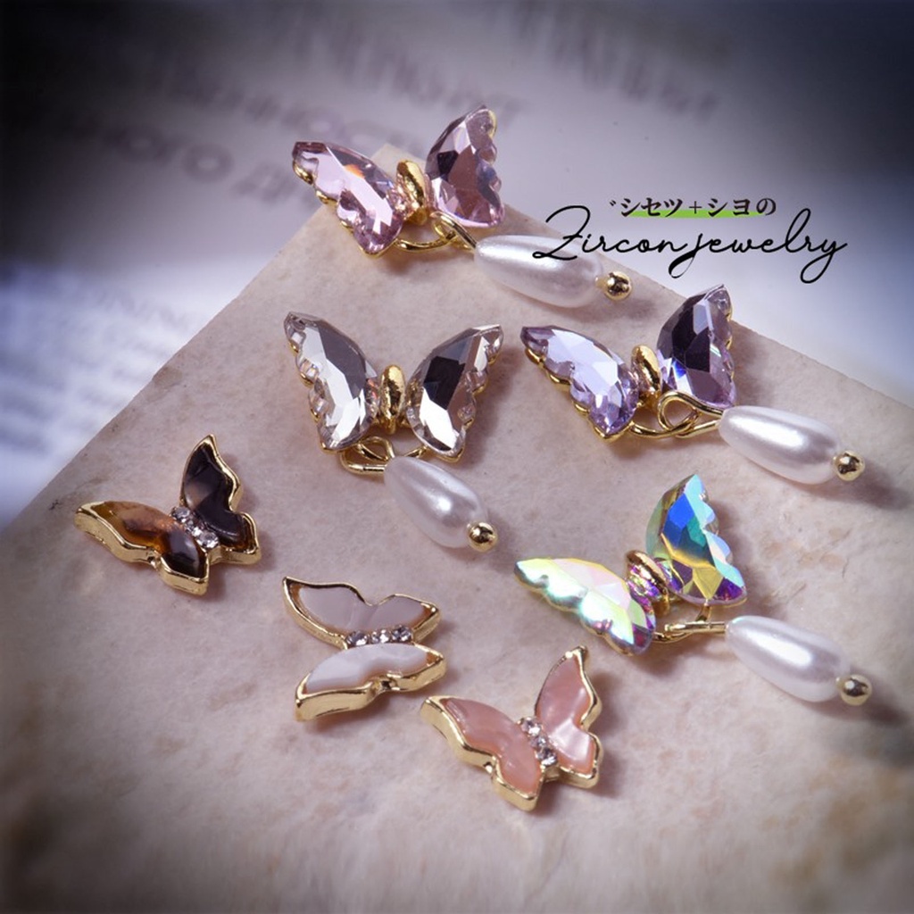 Mxbeauty 10pcs / Lot Berlian Imitasi Bentuk Kupu-Kupu 3d Bahan Alloy Untuk Dekorasi Nail Art Butterfly
