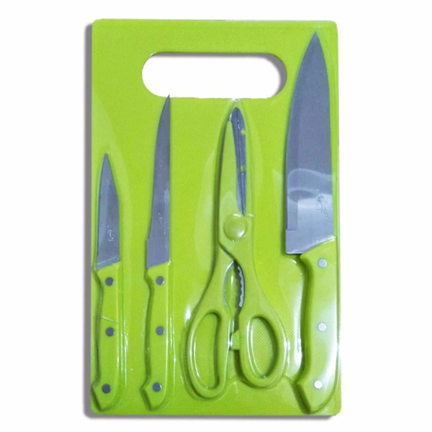 Pisau Dapur Set Gunting dan Talenan 5 in 1 - Green | Shopee Indonesia