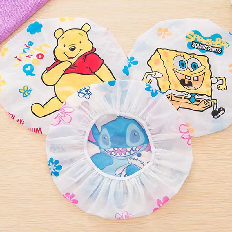 Shower Cap Plastik Penutup Rambut Anti Air Transparan Desain Motif Karakter