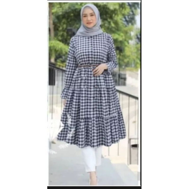 midi dress kotak flanel/midi dress kotak/midi dress flanel