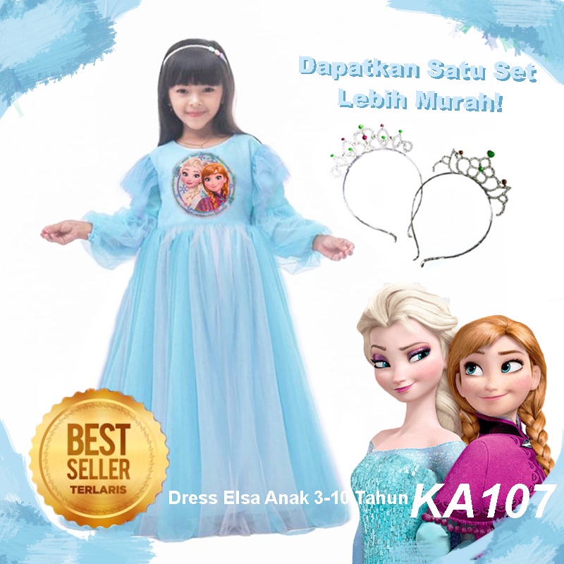 Dress Elsa Frozen 2 Anak 4 5 Tahun Import GRATIS PITA Dress Anak Import Anna Elsa Terbaru Mewah Baju Custome Karakter Elsa Frozen KA107