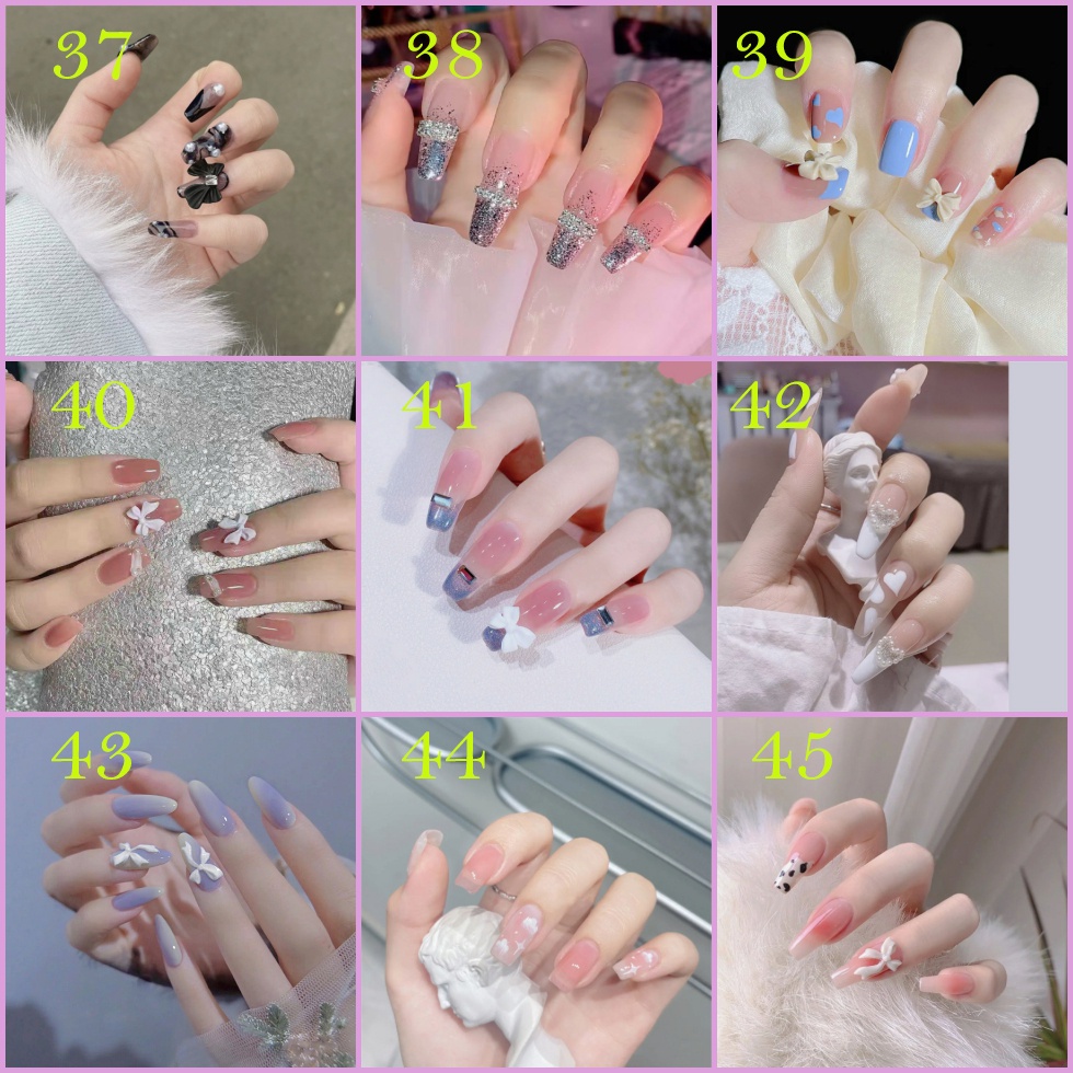 24pcs / Set stiker kuku palsu anti nail air 3d imlek kuku palsu murah pengantin panjang pendek anak bening polos wedding kaki manikur set nail sticker art