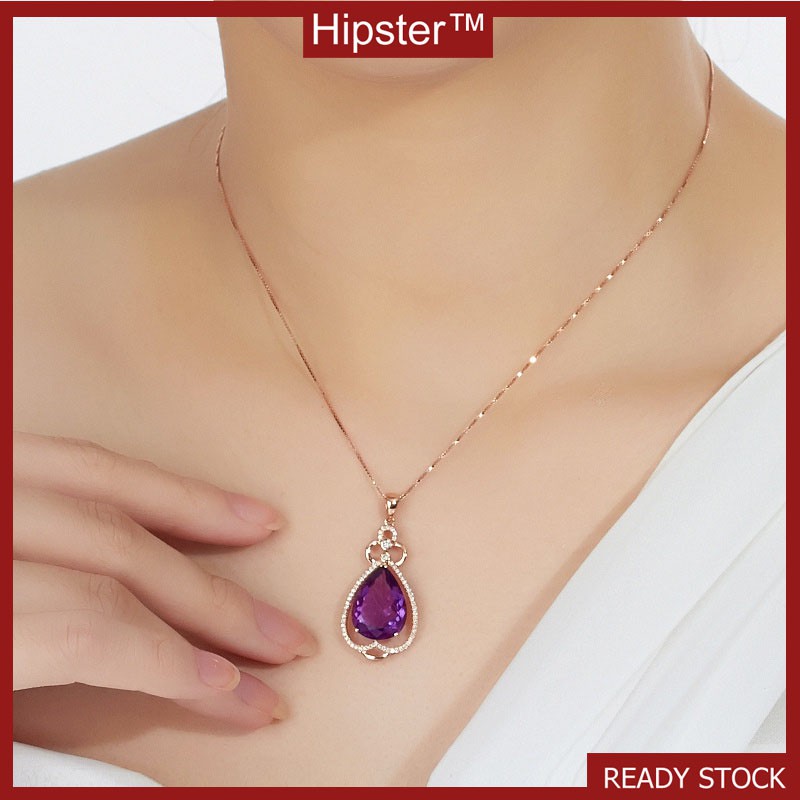 Fashion Elegant Exquisite Natural Amethyst Pendant Rose Gold Necklace