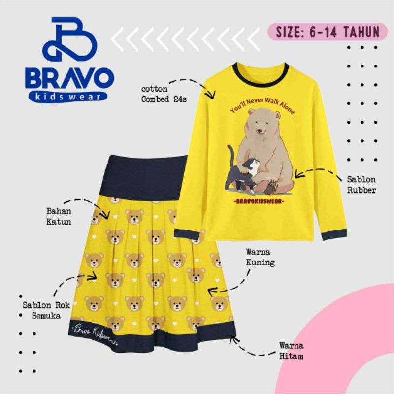 READY❗BRAVO KIDSWEAR | SETELAN ROK BRAVO | STOCK FREE BOOKED SESUAI VARIASI