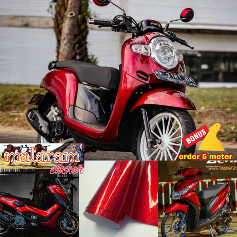 STIKER SKOTLET MOTOR WARNA MERAH CANDY / STIKER MOTOR WARNA MERAH MARUN /SKOTLET MERAH METALIK CANDY