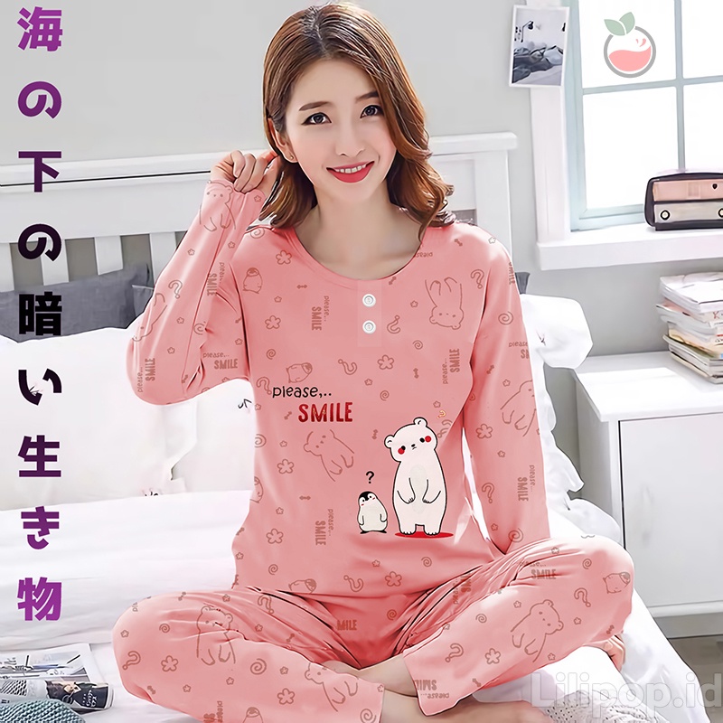 Baju Tidur Celana Panjang Wanita PP Allsize Lengan Panjang Baby Doll Bahan Kaos Dewasa Murah Lilipop