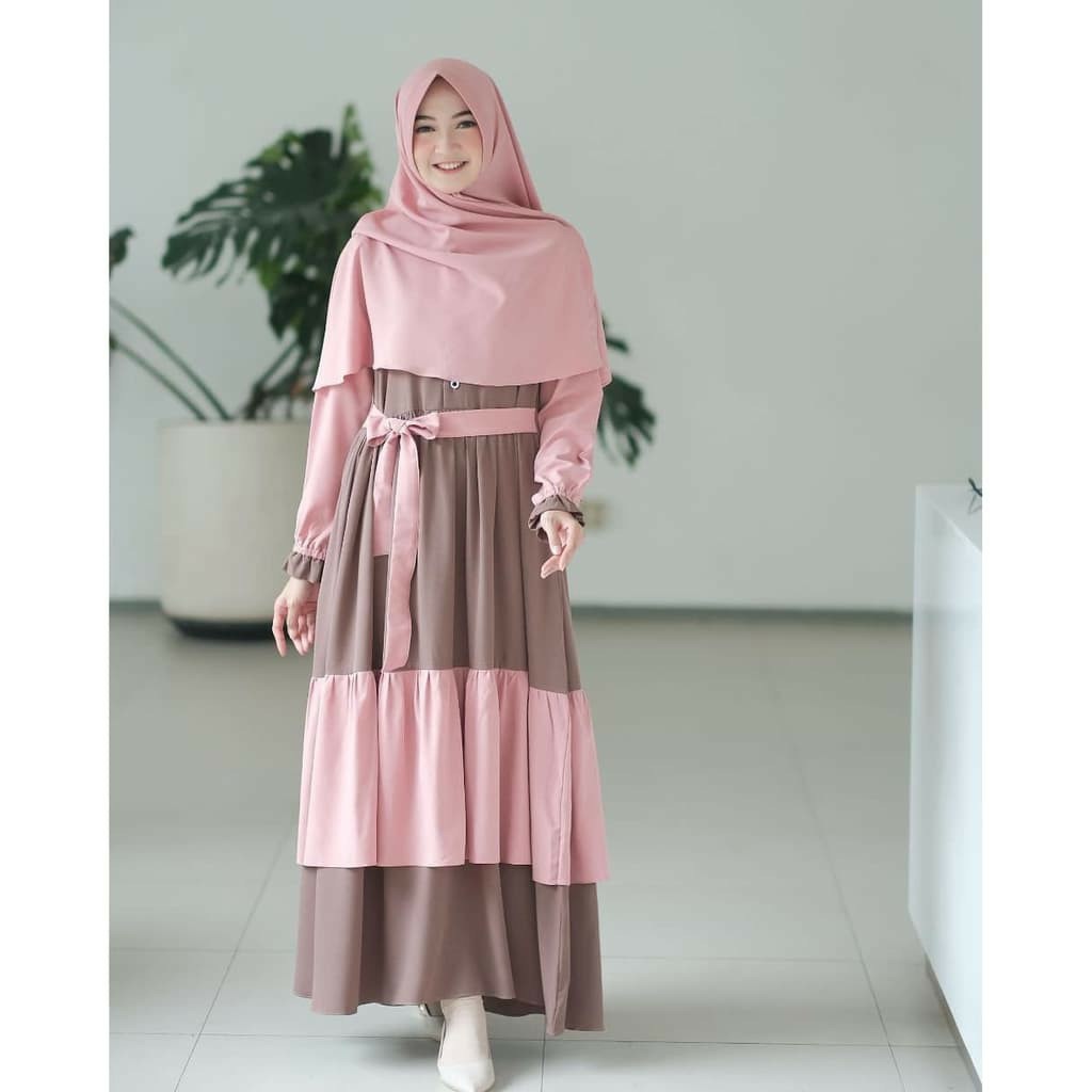 Amira Syari Setelan Gamis Syarii Set Khimar Fashion Wanita Outfit Muslim