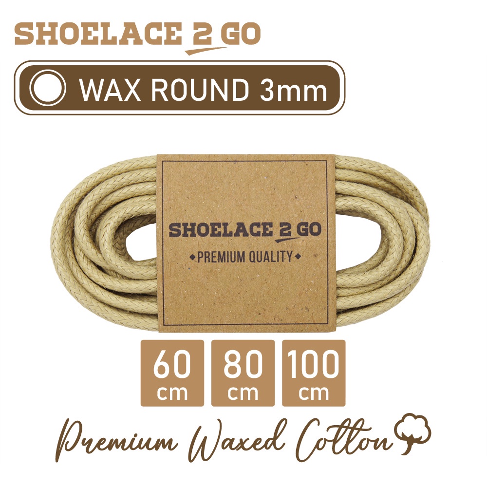 SHOELACE 2 GO PREMIUM TALI SEPATU LILIN WAX BULAT ROUND - WR3 - D3A - LIGHT BEIGE - 3MM