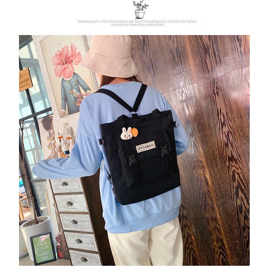 TC-112 tas canvas wanita 3 in 1 ransel besar sekolah kampus import korea jepang