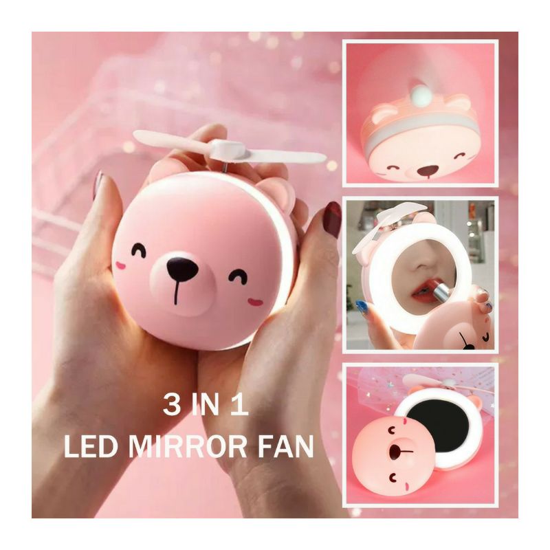 CERMIN LAMPU LED MINI FAN 3in1 Portable