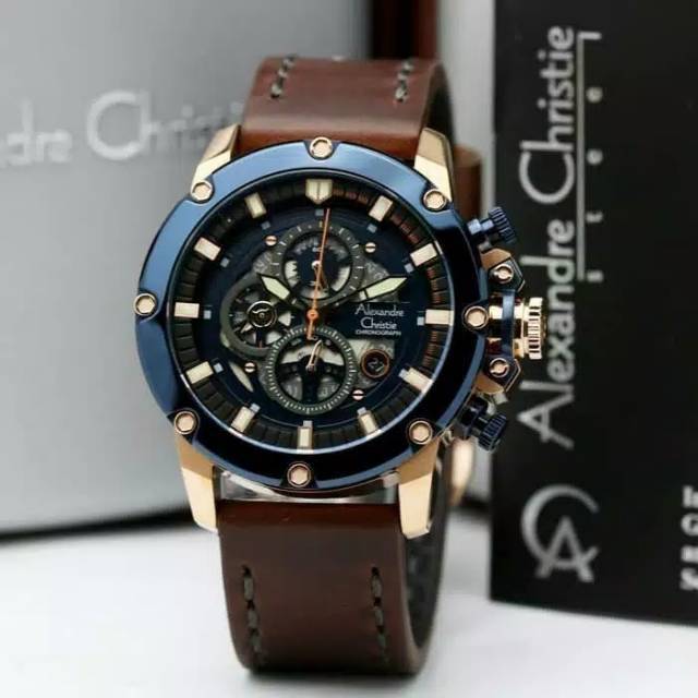 Alexandre Christie AC 6416 MC Chronograph Sporty Pria [Rosegold/Blue]