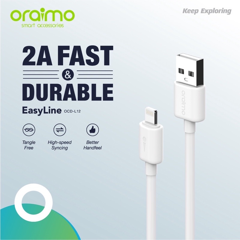 Oraimo OCD-L12 Kabel Data Iphone Lightning Cable 2A Fast &amp; Durable - Garansi 1 Tahun