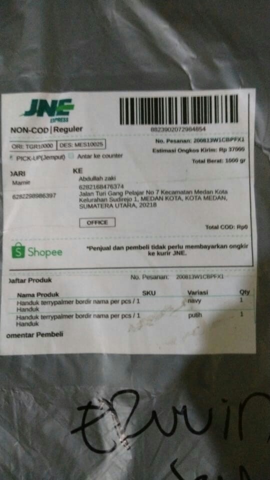 Handuk Terrypalmer Bordir Nama Per Pcs / 1 Handuk