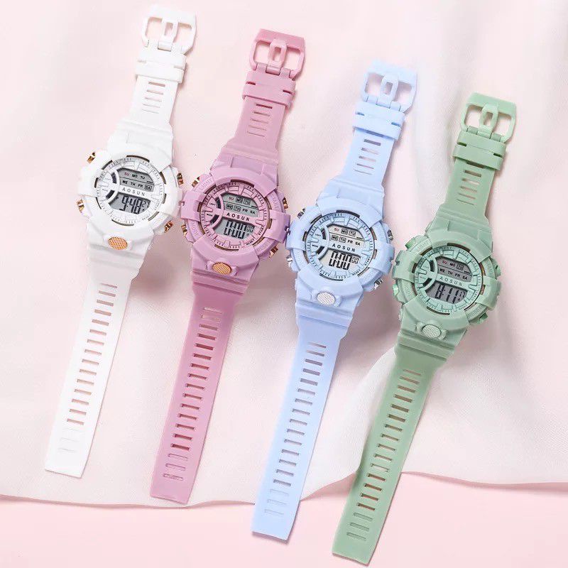 (Cod)Jam Tangan Wanita Aosun Digital Strap Rubber(Dikirim Jakarta)