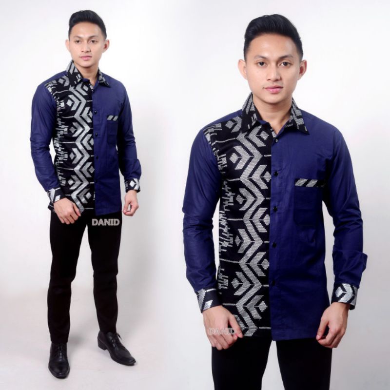 Kemeja Batik Kombinasi Pria Lengan Panjang Size M, L, XL ( ORIGINAL )