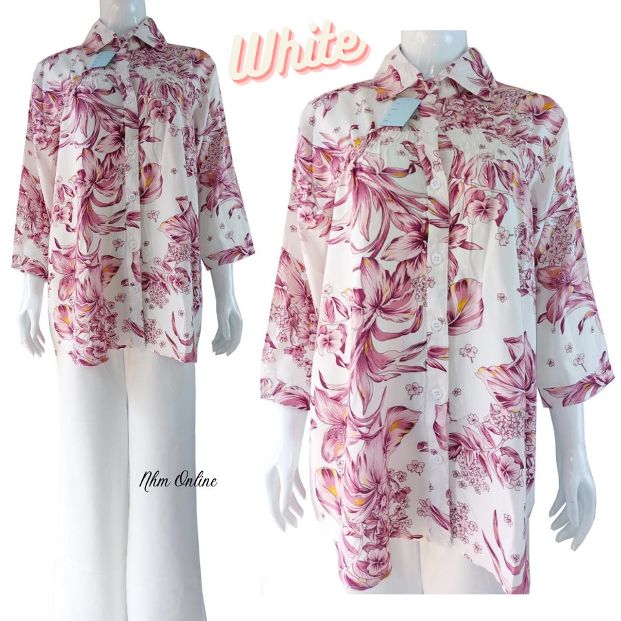 Kemeja Atasan Wanita Jumbo Katun Rayon Oversize Adem Flower 301