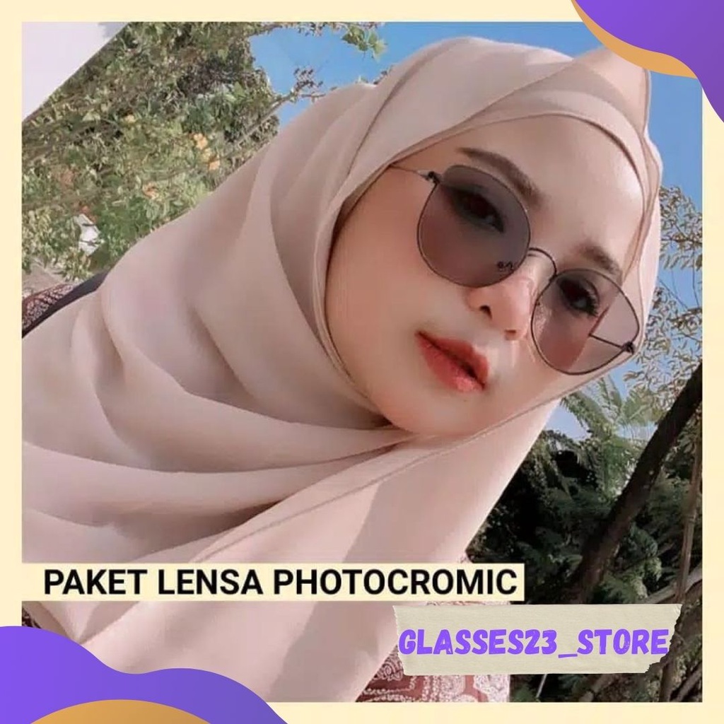 (FREE BOX + LAP) KACAMATA PHOTOCROMIC TERBARU WANITA PRIA VINTAGE FRAME OPTIK KACAMATA BERUBAH