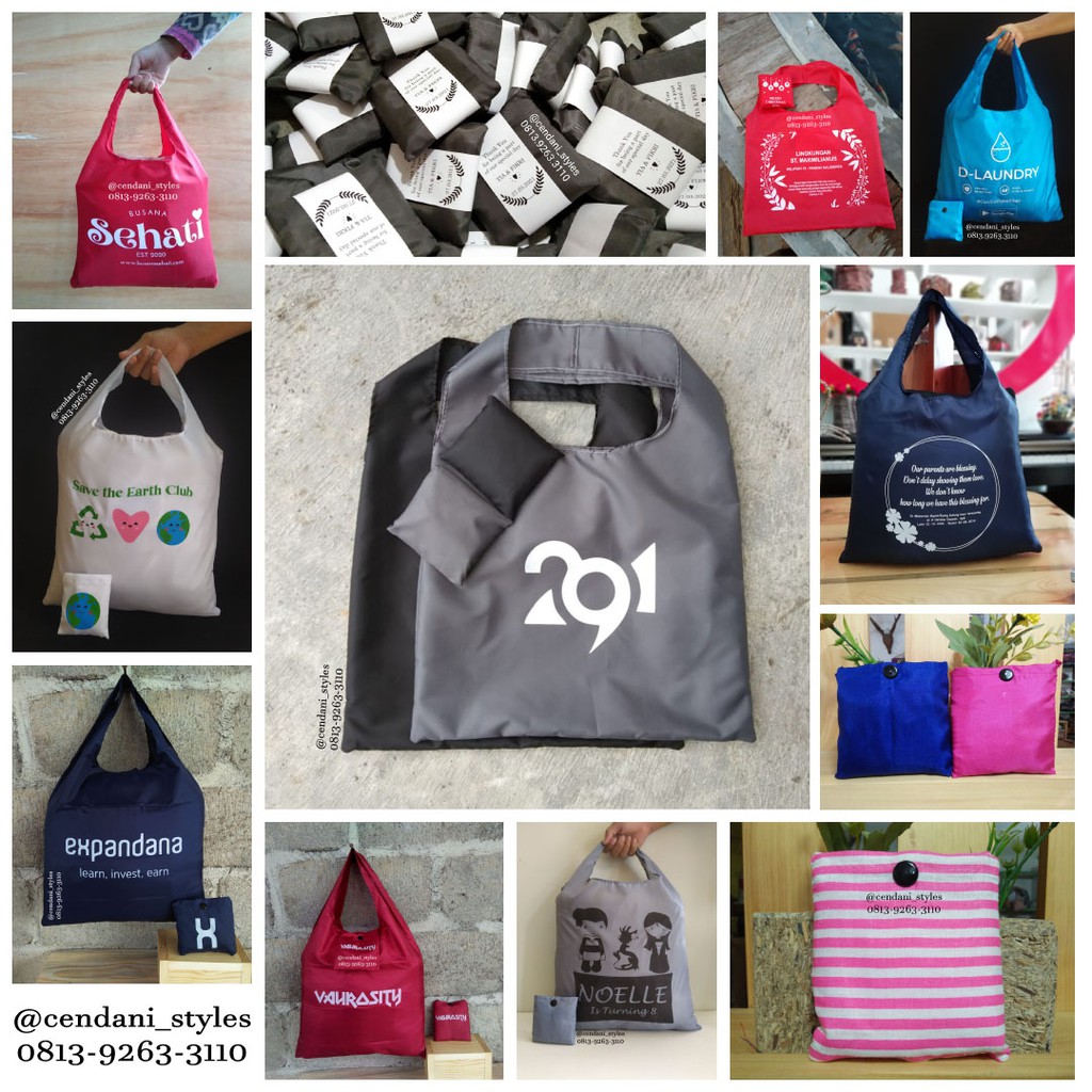 Souvenir Unik Tas Lipat Parasut Tipis Model Teplik Foldable Bag Custom Sablon
