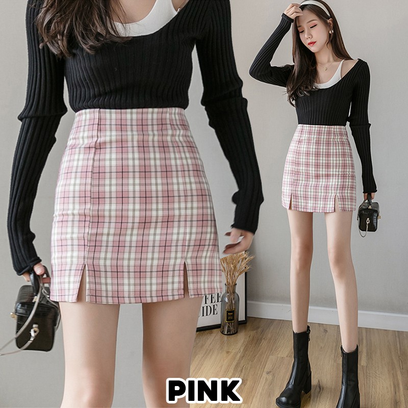 KARAKOREA 8201 Rose A Line Skirt/lipit skirt/Rok Pendek Wanita/Rok Mini/Plaid Skirt/Square skirt/Rok Korea Skirt