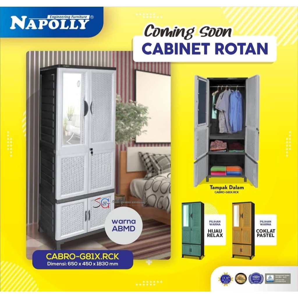 [HANGER + RAK] LEMARI PAKAIAN PLASTIK 2 PINTU + KACA / LEMARI BAJU COCOK ANAK KOS NAPOLLY CABRO