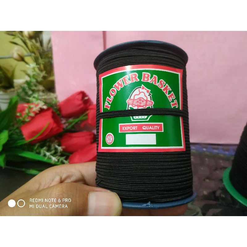 Kinder Dstore Tali Karet Kolor Elastis Flower Basket Hitam Kecil 0,4Mm 100Yard