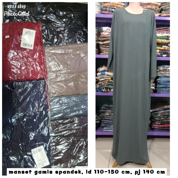 Dress long dress manset gamis polos material spandek oversize jumbo - Hitam