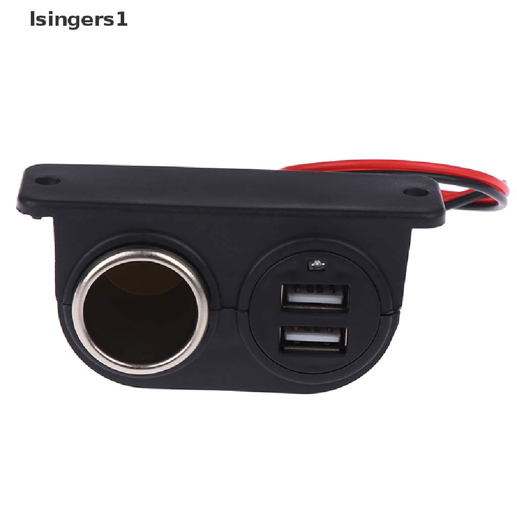 (lsingers1) Power Outlet 12V / 24V Dengan 2 Port Charger USB Untuk Aksesoris Mobil