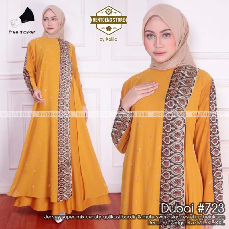 gamis super mewah asli cantik DUBAI #723 fab jersey super mix ceruty aplikasi bordir
