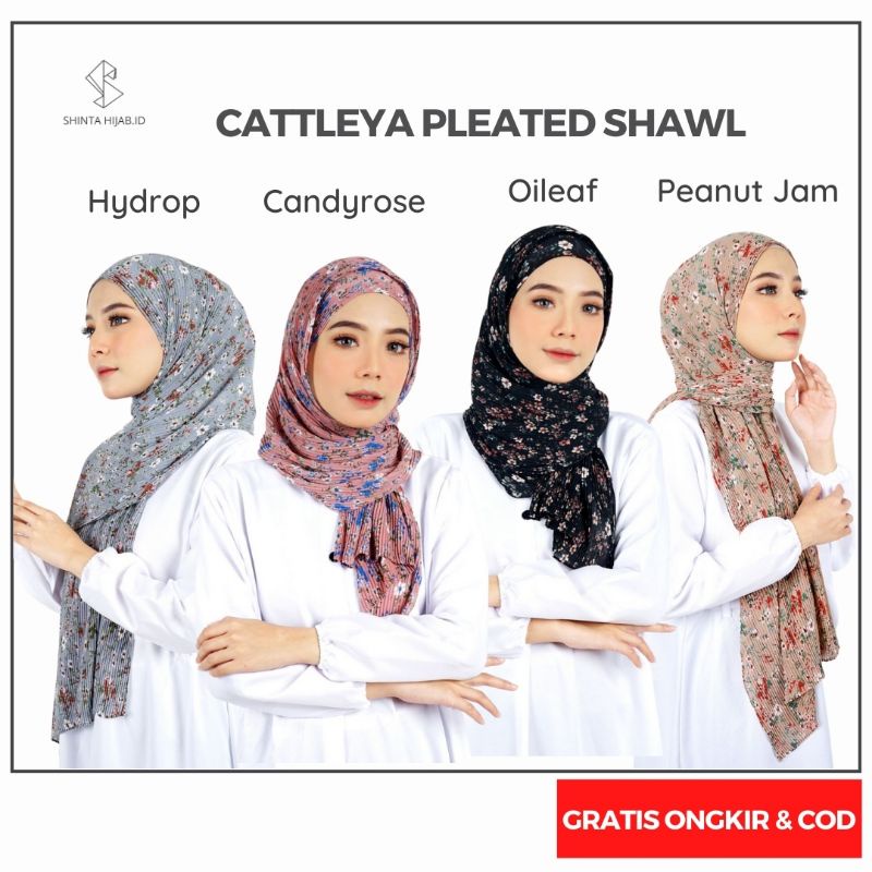 Hijab Pashmina Plisket Motif Bunga / Cattleya Pleated Shawl