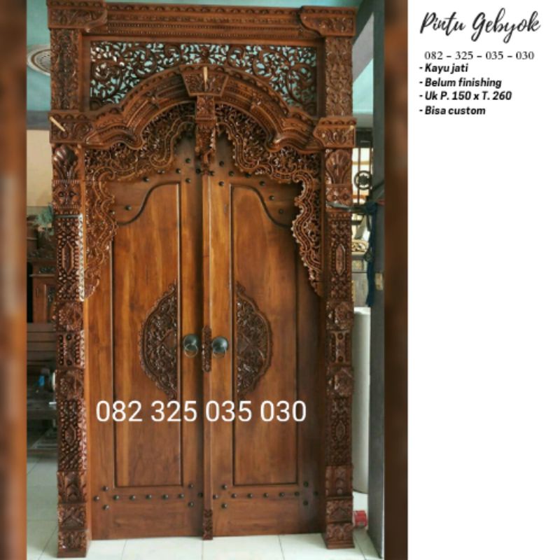 Gobyok modern kayu jati murah ukir jepara, Pintu jati kupu tarung ukir minimalis