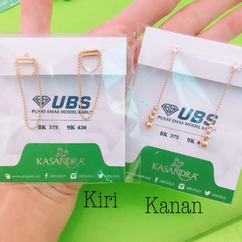 Anting giwang tusuk panjang rantai merica UBS kadar 375 8K