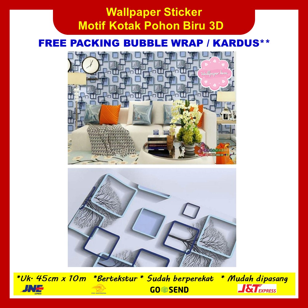 Wallpaper Sticker Dinding Kotak Pohon Biru 3D Walpaper Stiker
